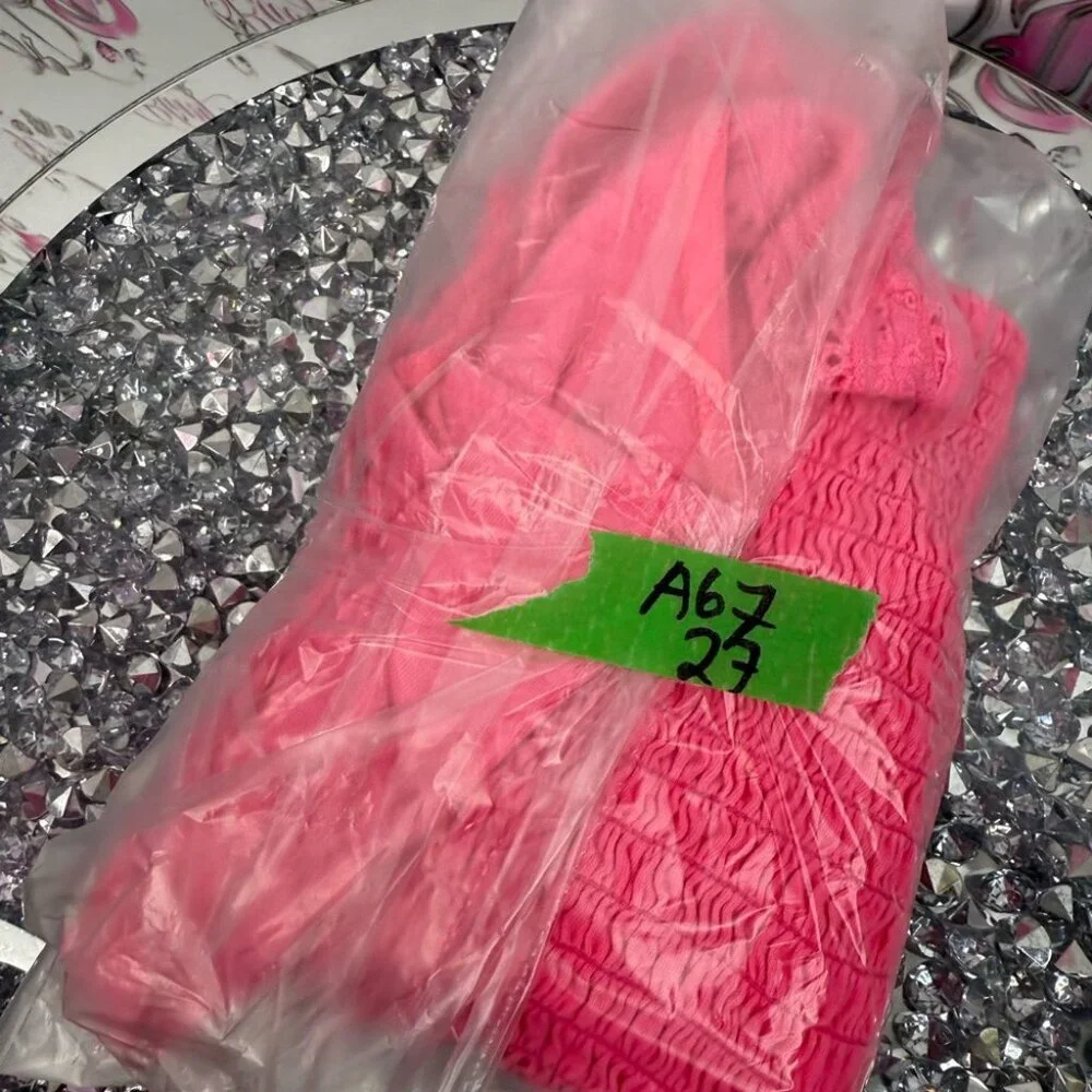 Justice tank top neon smocked shirt top Bright Pink Camisole Top ruffles